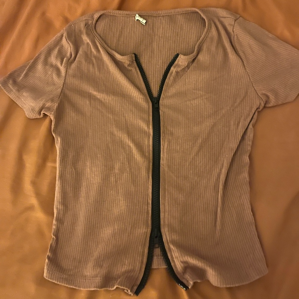 mauve zipper crop top